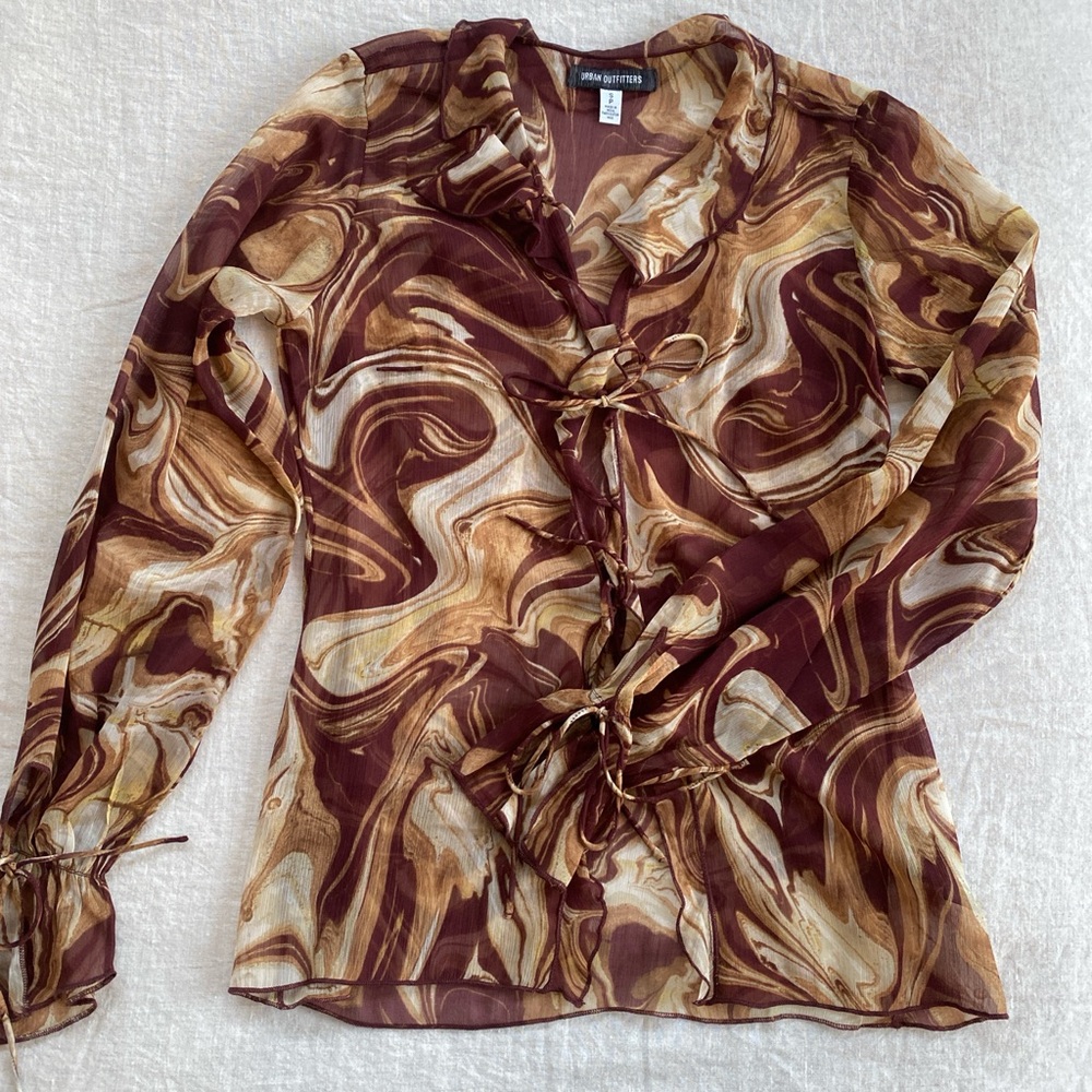 Urban outfitters brown sheer tie top small